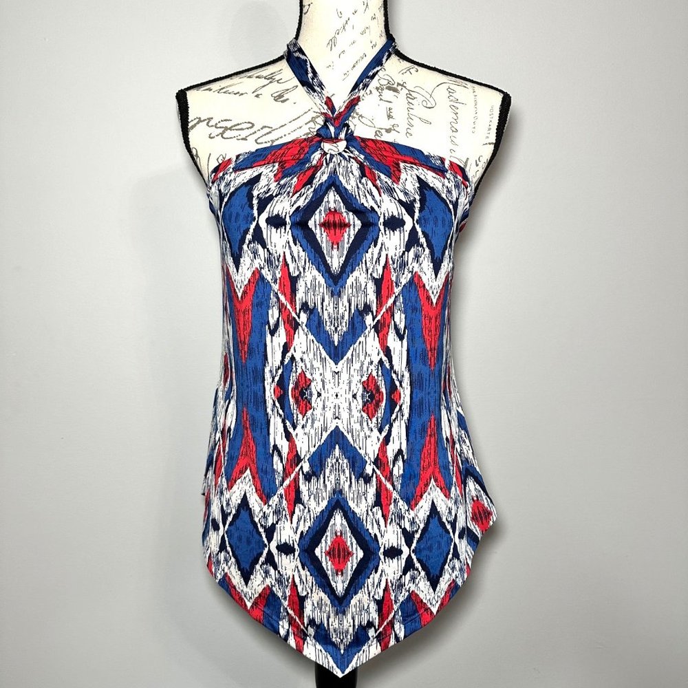 INC International Concepts | Red, White, Blue Bandana Shirt w/ Halter | Size M